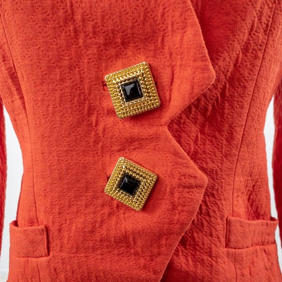 Vintage 80s S/M Quilted Blazer Jacket Orange - Picture 2 of 11